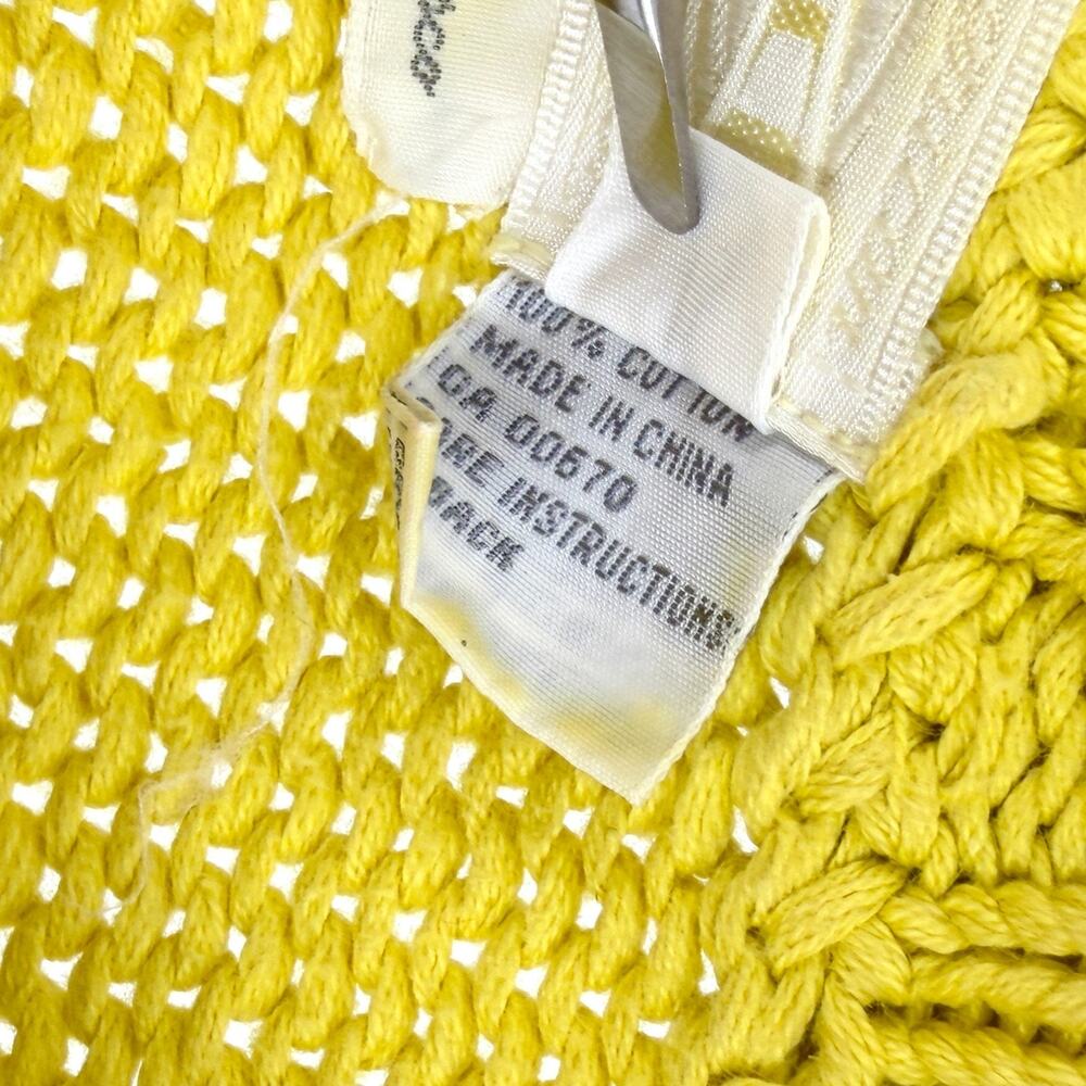 Vintage 80s BASCO by Barneys Neon Yellow 100% Cotton Cable Knit Pullover Sweater - Picture 6 of 8